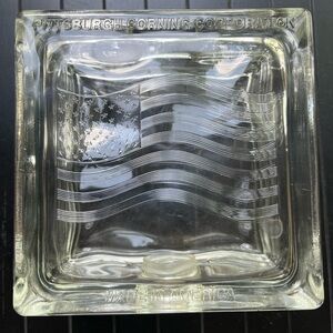 USA Glass Block Coin Bank Etched American Flag Pittsburgh Corning Corporation 6”